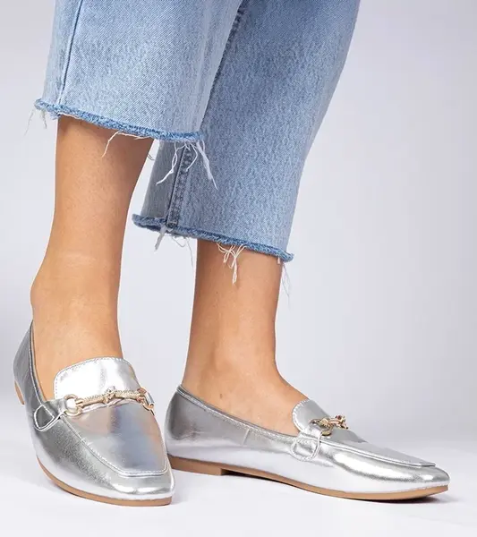 Gemre Silver elegant loafers with gold decoration and rhinestones Kalisa