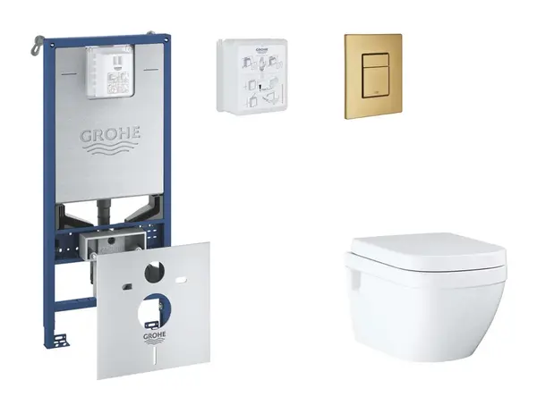 Grohe Rapid SLX - Set predstenovej inštalácie, klozetu, dosky SoftClose a tlačidla Skate Cosmopolitan, kefovaný Cool Sunrise SANI11BB4111