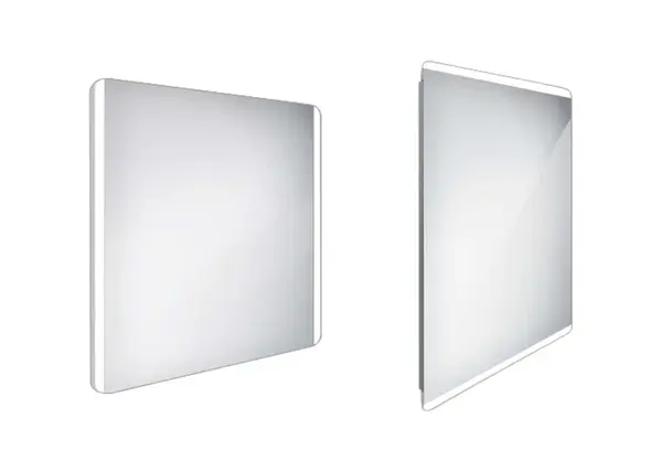 Nimco Zrcadla - Koupelnové podsvícené LED zrcadlo 80x70 cm, zaoblené, aluminium ZP 17003