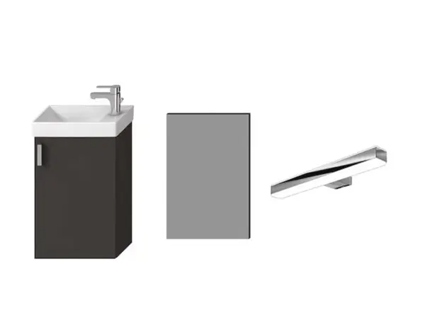 Jika Petit - Set skrinky s umývadielkom, zrkadla a osvetlenia, sivá H45J5141753011