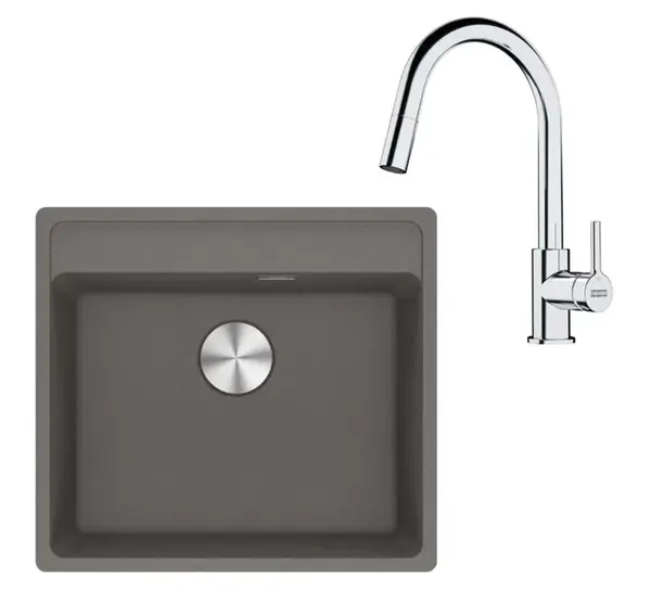 Franke Sety - Kuchyňský set G254ŠK, fragranitový dřez MRG 610-52 RTL a baterie FS 3229.031, šedý kámen/chrom 114.0700.705