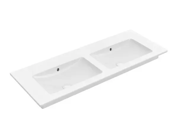 Villeroy & Boch Venticello - Dvojumývadlo nábytkové 130x50 cm, s prepadom, bez otvoru na batériu, CeramicPlus, alpská biela 4111DJR1