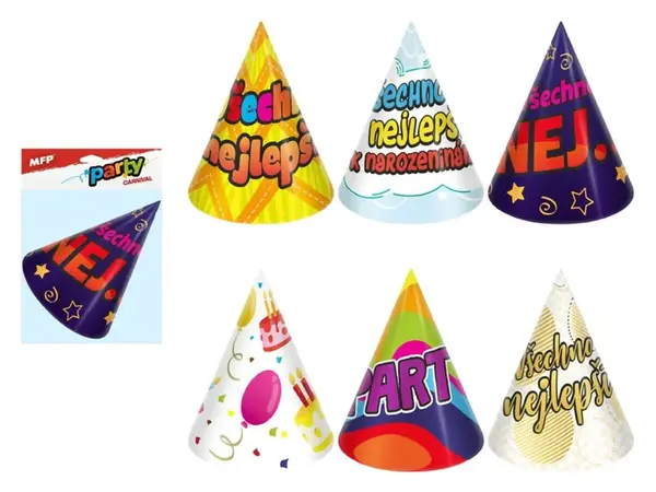 Klobouček karnevalový 6ks 16cm papírový mix č.6