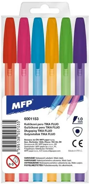 Kuličkové pero Tika 107 fluo - set 6 barev