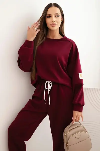 Kesi Włoski Komplet dámský máslový s volnou mikinou a kalhotami s nápisem LOVE khaki