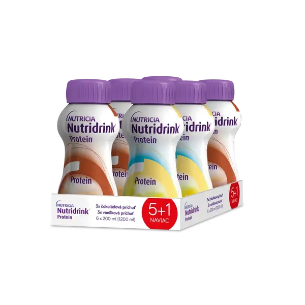 Nutridrink Protein 5+1 (3x vanilková príchuť + 3x čokoládová príchuť)