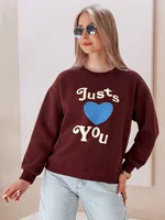 Bluza damska oversize z nadrukiem FEELME bordowa Dstreet