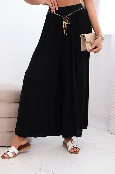 Kesi Włoski Dámské kalhoty z viskózy se širokými nohavicemi černý