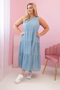 Kesi Włoski Dámské šaty Plus Size z lyocellu, rozšířené s volány světlý denim