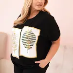 Kesi Włoski Dámská bavlněná halenka Plus Size s kamínky černá + khaki