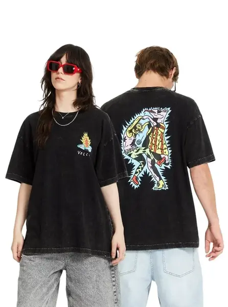 Volcom pánské tričko Fa Bob Mollema 1 Lse Sst Light Acid Black | Černá | Velikost XXL