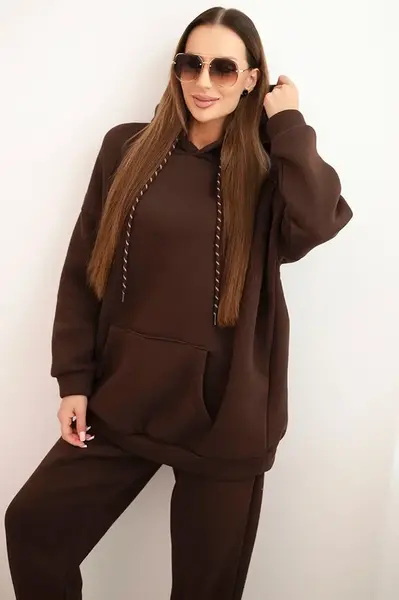 Kesi Włoski Dámská tepláková souprava z bavlny s kapucí zahřátá hnědá