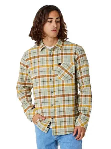 Rip curl pánská košile Checked In Flannel Sage | Hnědá | Velikost M | 100% bavlna