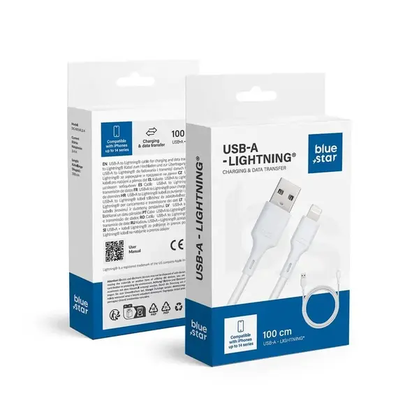 BlueStar kabel USB - Lightning 1 m, bílý
