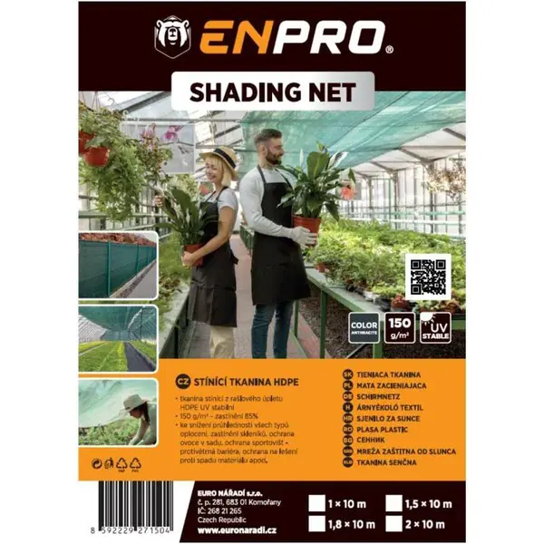 Tkanina stínící HDPE, 150 g/m2, UV stabilní, 1,8 x 10 m, antracit, ENPRO