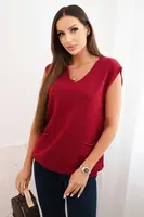 Kesi Włoski Dámsky viskózový sveter bez rukávov s vreckami a V-dekoltom bordový