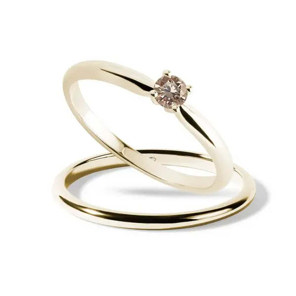 Set prsteňov s champagne diamantom v žltom zlate KLENOTA