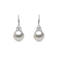 Náušnice z bieleho zlata s Akoya perlou a briliantmi KLENOTA