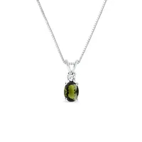 Náhrdelník z bieleho zlata s vltavínom a briliantom KLENOTA