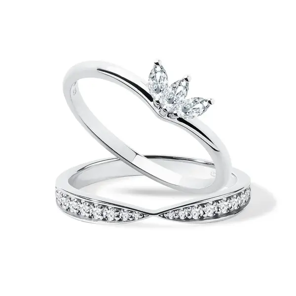 Zásnubný a snubný prsteň z bieleho zlata KLENOTA