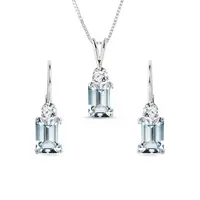 Set náušníc a náhrdelníka z bieleho zlata s akvamarínmi KLENOTA