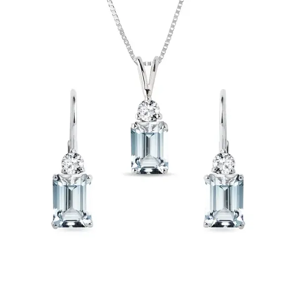 Set náušníc a náhrdelníka z bieleho zlata s akvamarínmi KLENOTA