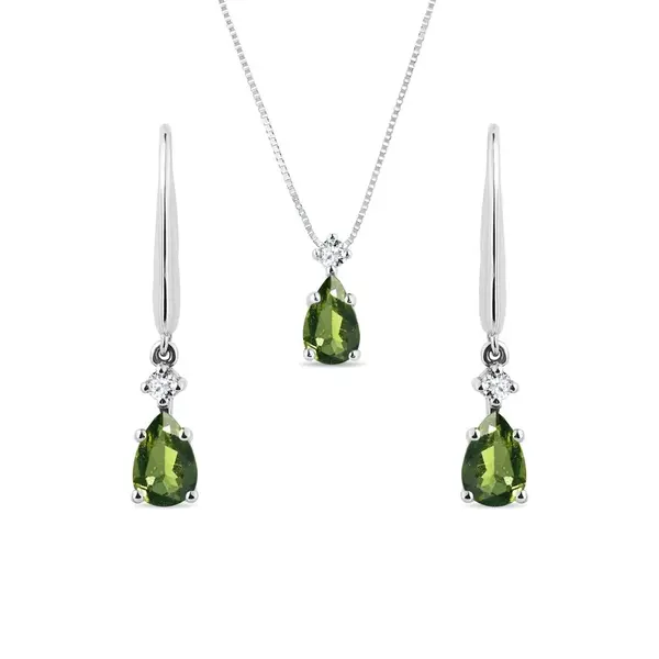 Set náhrdelníka a náušníc z bieleho zlata s vltavínom KLENOTA