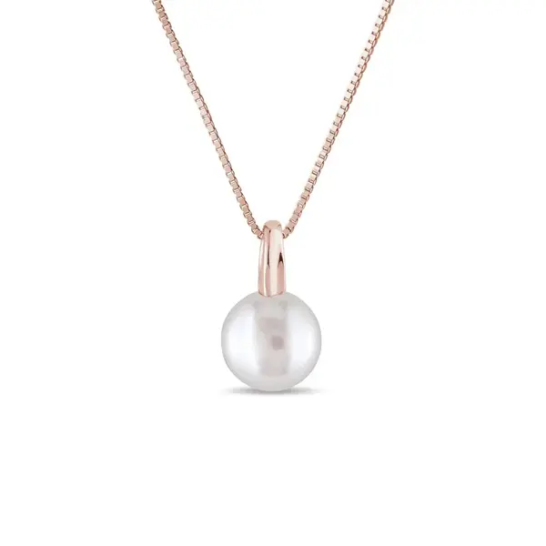 Náhrdelník z růžového zlata se sladkovodní perlou KLENOTA
