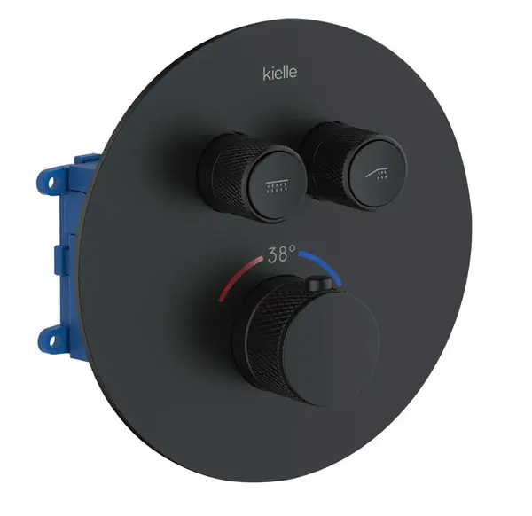 kielle Oudee - Termostatická baterie pod omítku, včetně tělesa, pro 2 spotřebiče, matná černá 10602204