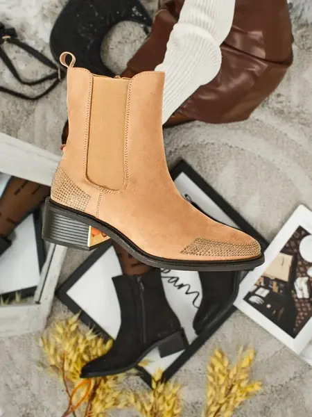 Resti Women's Eco Suede Ankle Boots Decorated with Rhinestones TangleMist