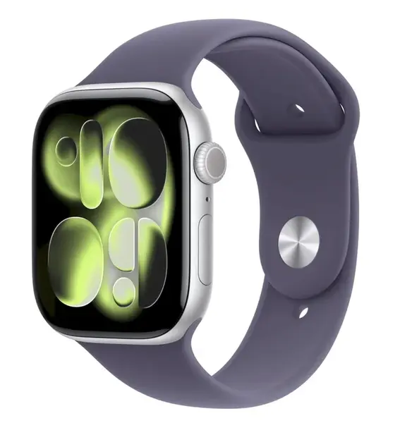 APPLE Watch 11 GPS + Cellular 42mm stříbrný hliník - mlžně fialový sportovní řemínek - M/L
