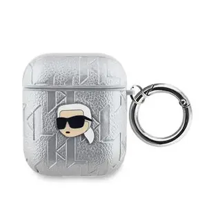 Pouzdro Karl Lagerfeld PU Embossed Karl Head pro AirPods 1/2, stříbrná