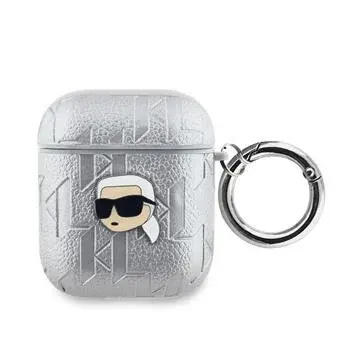 Pouzdro Karl Lagerfeld PU Embossed Karl Head pro AirPods 1/2, stříbrná