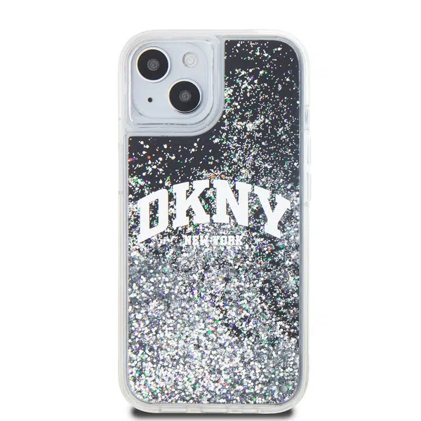 Zadní kryt DKNY Liquid Glitter Arch Logo pro Apple iPhone 15, černá