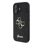 Zadní kryt Guess PU Fixed Glitter 4G Metal Logo pro Apple iPhone 16, černá