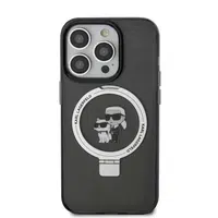 Zadní kryt Karl Lagerfeld Ringstand Karl and Choupette MagSafe pro Apple iPhone 15 Pro, černá