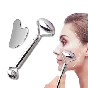 Masážní kovový set Face roller a Gua Sha inSPORTline Comesta Set