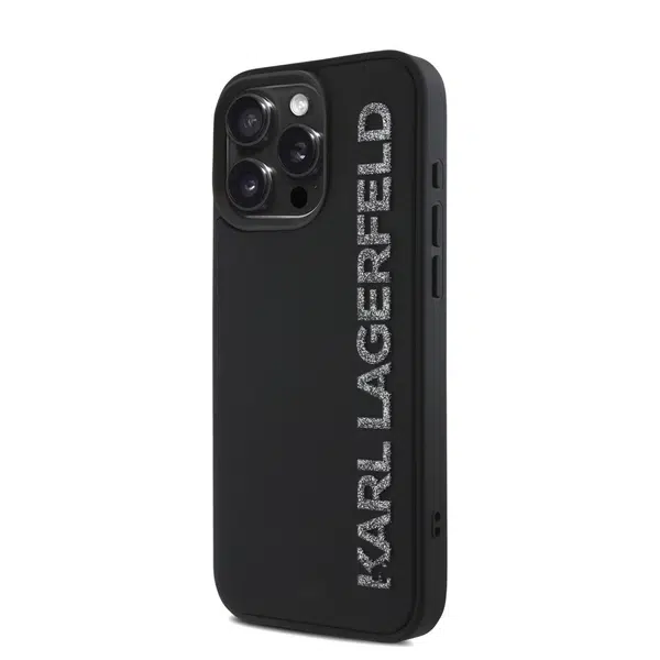 Zadní kryt Karl Lagerfeld 3D Rubber Glitter Logo Karl pro Apple iPhone 15 Pro, černá