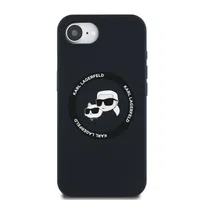Zadní kryt Karl Lagerfeld Liquid Silicone K&CH Heads MagSafe pro Apple iPhone 16e, černá