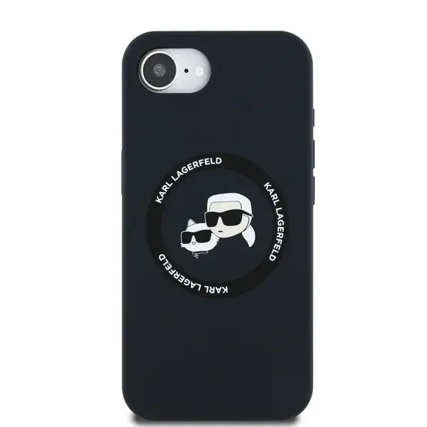 Zadní kryt Karl Lagerfeld Liquid Silicone K&CH Heads MagSafe pro Apple iPhone 16e / 17e, černá