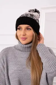 Kesi Dámská čepice s bambulí Abigail K326 béžová+černá