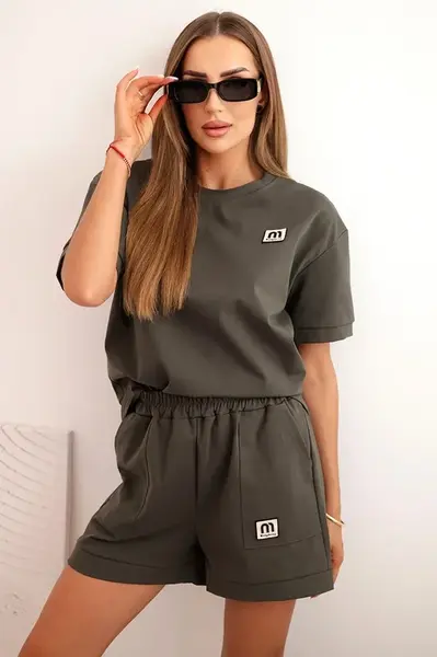 Kesi Włoski Dámská punto souprava s krátkým rukávem a volnými šortkami khaki