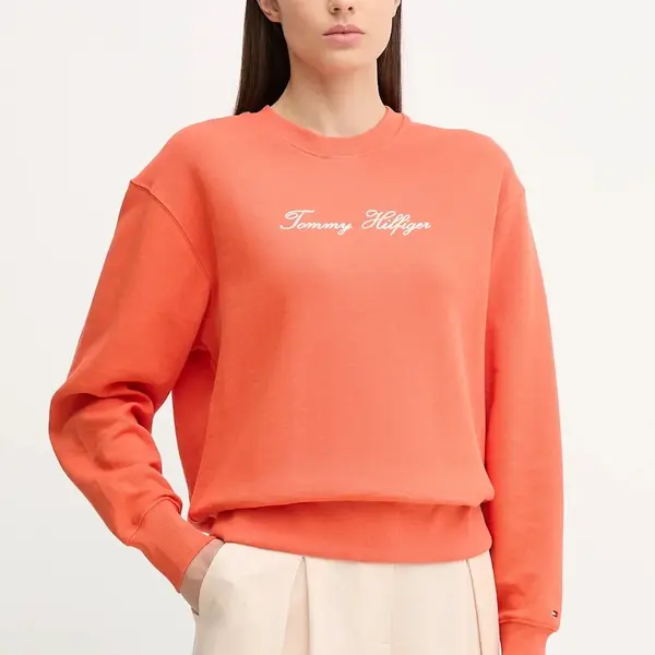 Mikina Tommy Hilfiger dámská, oranžová barva, vzorovaná, WW0WW45743
