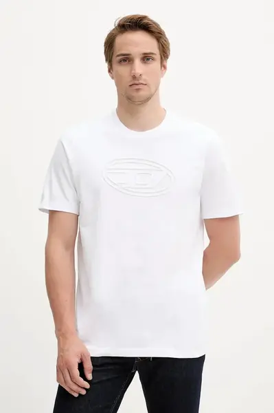 Bavlněné tričko Diesel T-ADJUST-BIGOVAL pánské, bílá barva, s potiskem, A17402.0NJBM