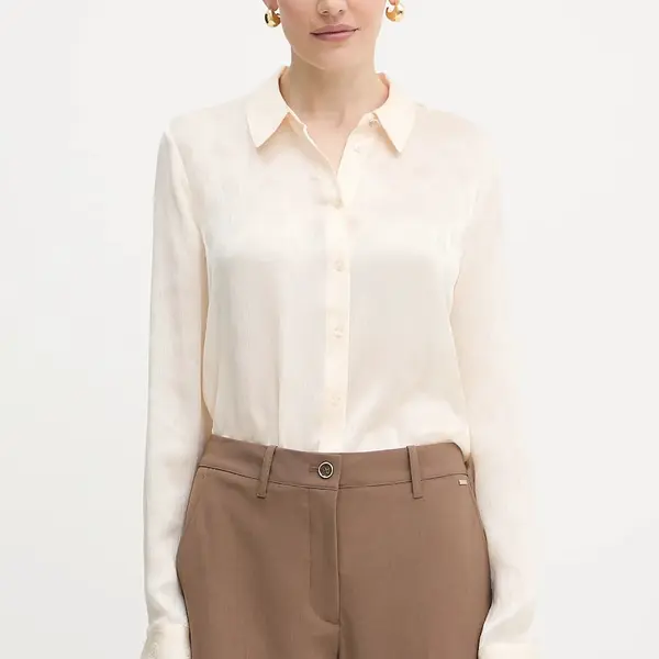 Košile Guess MARTHE dámská, béžová barva, regular, s klasickým límcem, W5YH1A WHCR2