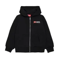 Dětská bavlněná mikina Diesel SDROPSHOODZ OVER SWEAT-SHIRT černá barva, s kapucí, s potiskem, J02484