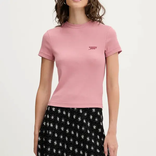 Tričko Tommy Jeans dámské, růžová barva, DW0DW20910