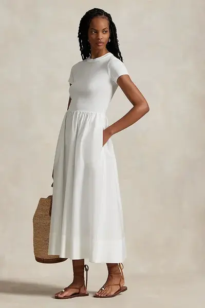 Bavlněné šaty Polo Ralph Lauren bílá barva, maxi, 211966311
