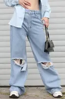 Madmext Blue Regular Fit Dámské Ripped Detailní Jean