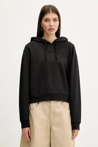 Bavlněná mikina Vans dámská, černá barva, s kapucí, hladká, VN000RAHBLK1